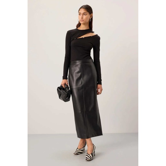 Rosetta Getty Collective Black Vegan Leather Paneled Maxi Skirt Size 8